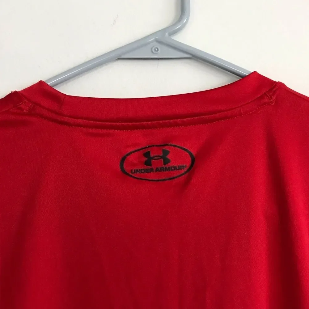 Under Armour Heat Gear Red Sz Medium Loose Fit Mens Shirt Tee Tshirt Crew Neck